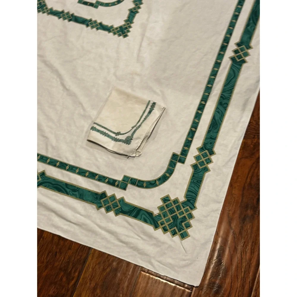 Vintage Christian Dior Tablecloth‎ 60x96 White Green Rectangular Cotton France